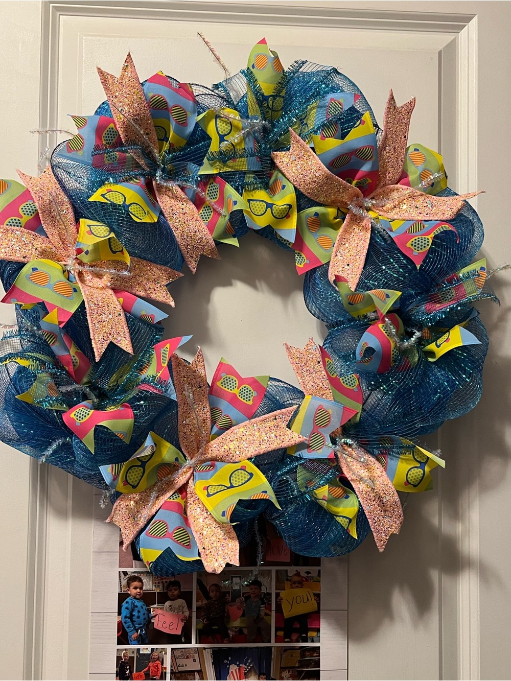 Bright Blue Summer Wreath with Sunglasses Ribbon